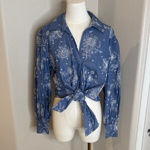 Front tie Blue Button-Up Shirt
